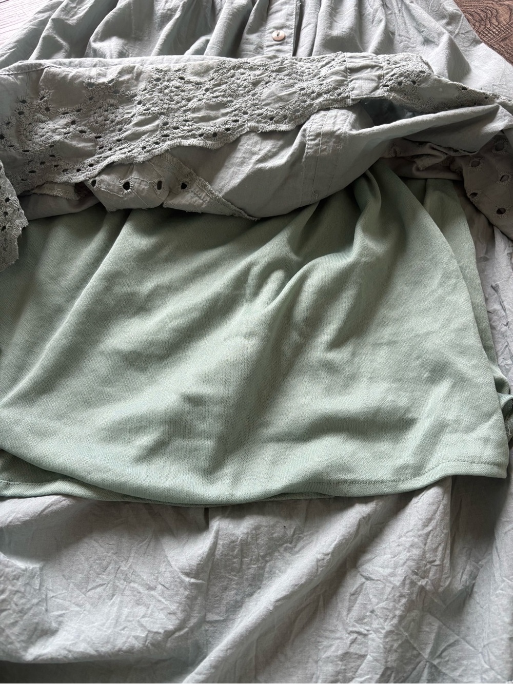 Off-Shoulder Eyelet Midi Dress in Sage Green - Picture 10 of 11